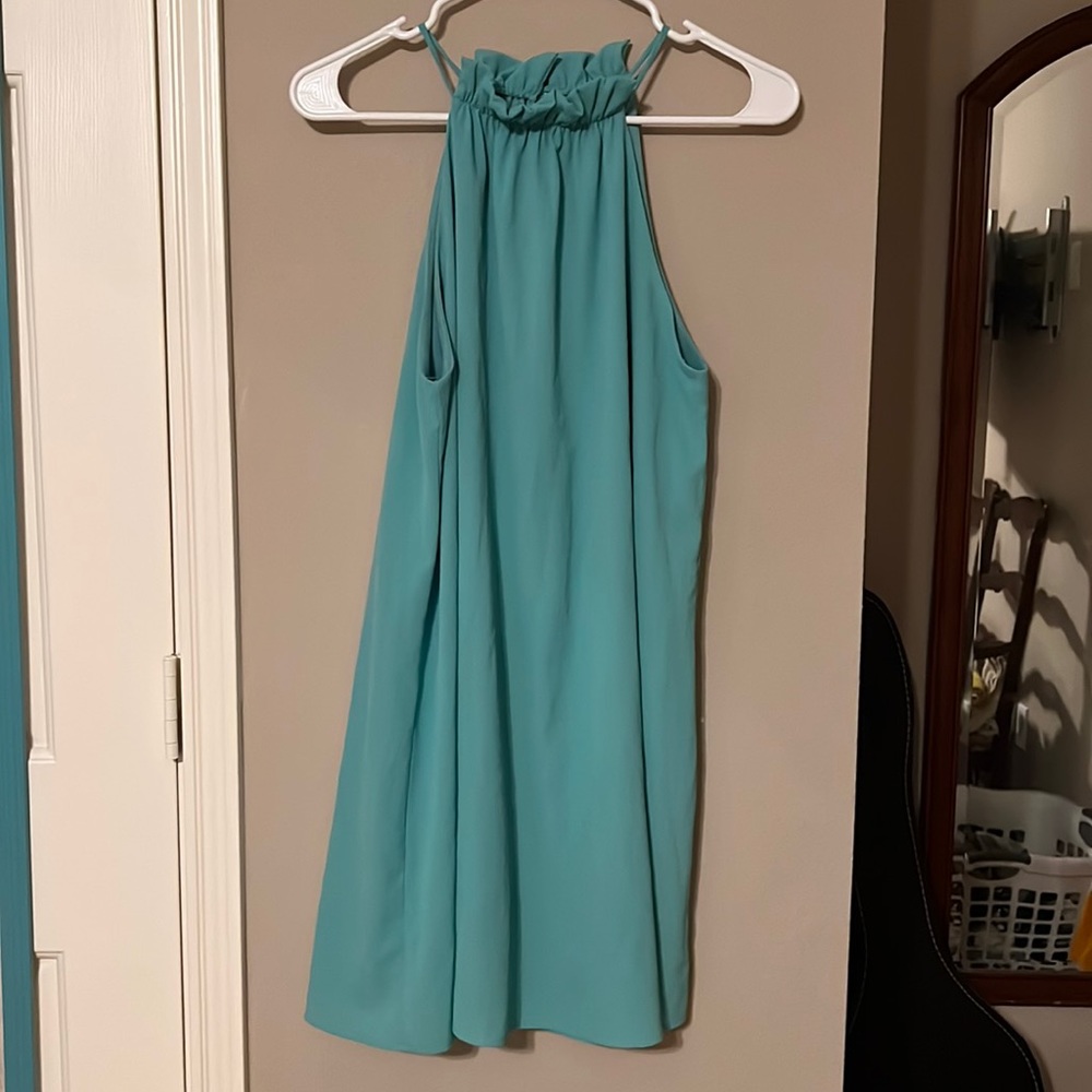 Cute blue-green impeccable pig halter top dress!